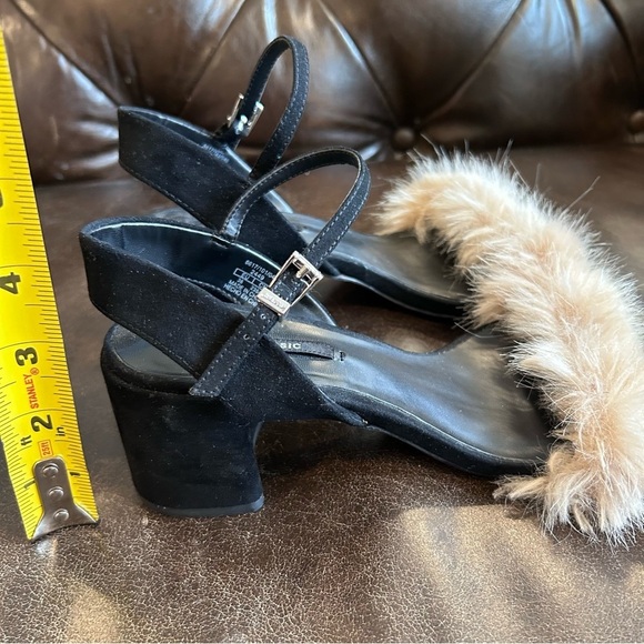 Zara Black faux fur black suede block heel sandals size 36 - Picture 7 of 8